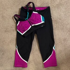 VSX Black, Purple, and Teal Sports Bra and Leggings Set